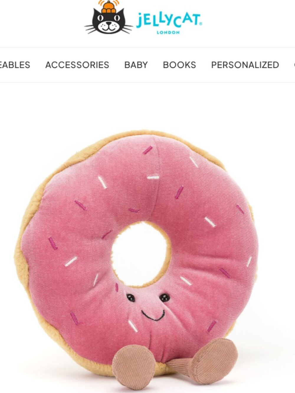 Jellycat Amuseables Doughnut Stuffed Toy, 7 inches - Pastry Plush - NWT